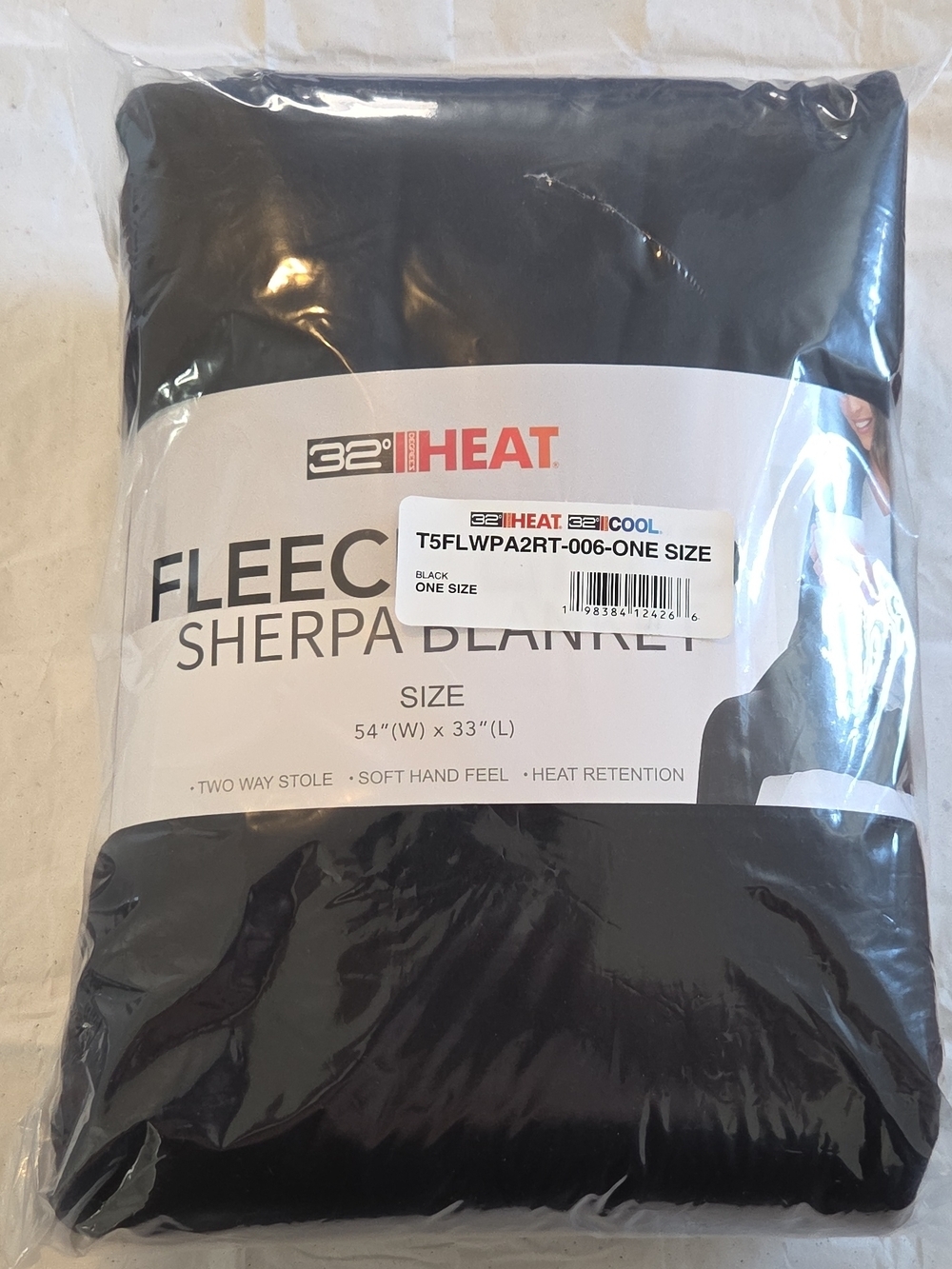 32° Heat Black Fleece Wearable Sherpa Blanket